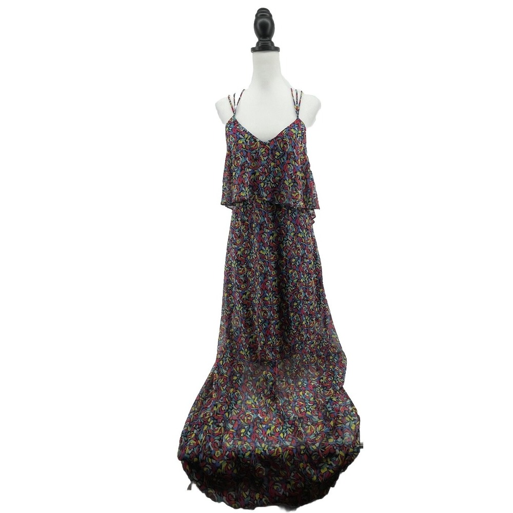 Strappy Maxi Dress Women's Medium Whimsical Fairy Artsy Vacay Sheer Ruffle‎